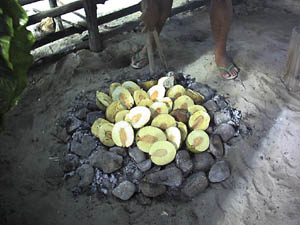 Breadfruit placed on the um