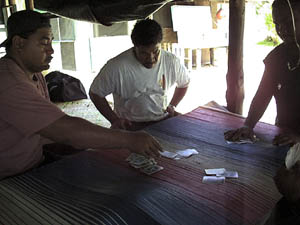 The crew playing cards